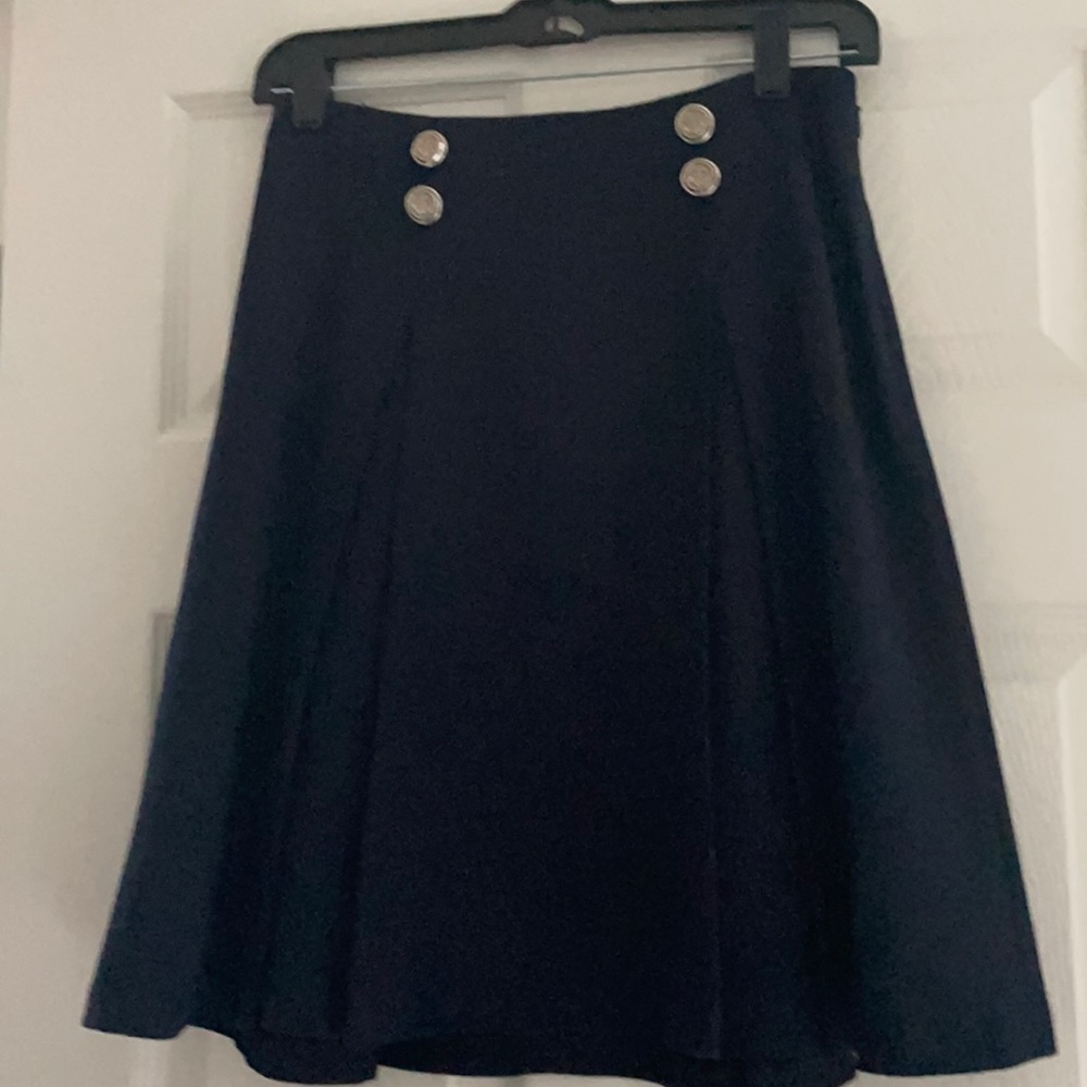 Navy blue lined sailor skirt.
